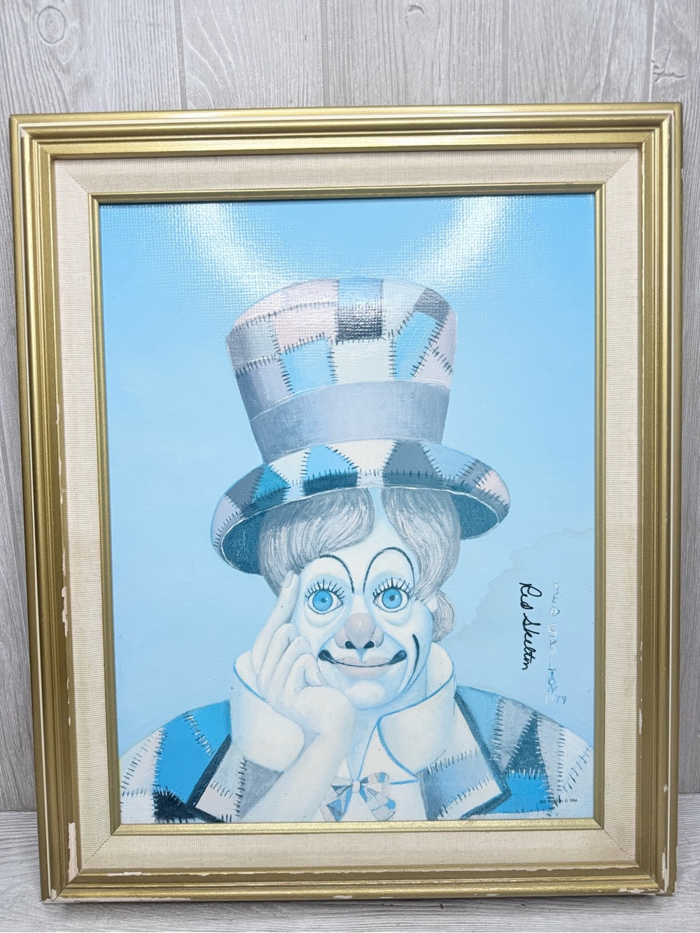 Crazy quilt clown framed Red Skelton canvas print coa wall art faded clown art